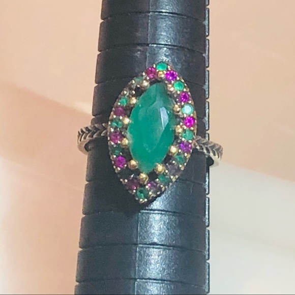 🌺Beautiful Emerald & Ruby GP/925 Marquise Ring! - Picture 10 of 13